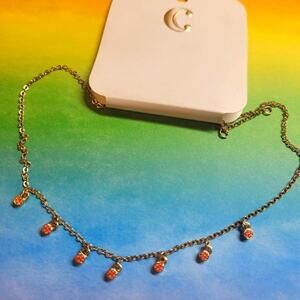 Charming Charlie Gold Tone Chain Necklace with Orange Mini Flowers NWT